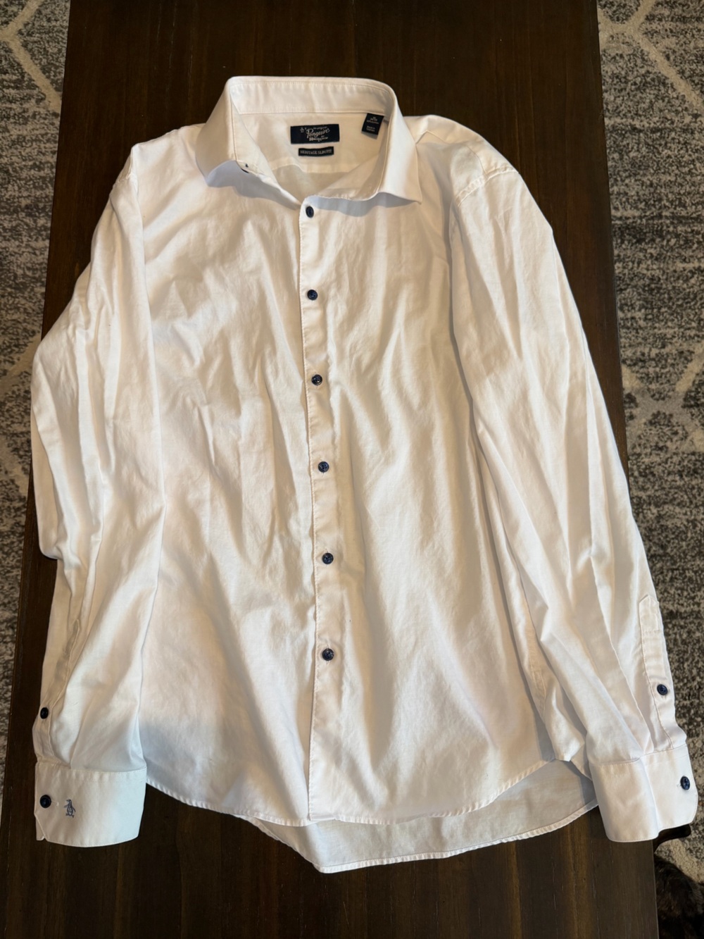 Original Penguin Men's White Button-Down Shirt with Dark Contrast Buttons